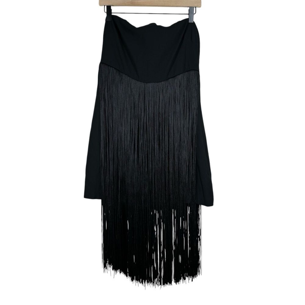 Ramy Brook Rikki Dress Black Strappless Fringe Flapper Vegas Women’s Size 10